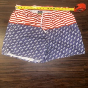 AFCO Beach Swim Trunks Red White Blue American Flag XL  Men Fishing Boating Vtg - Picture 1 of 6