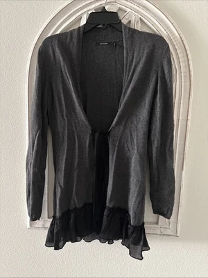 Daisy Fuentes Gray Ruffle Cardigan Size Medium  - Image 1 of 4