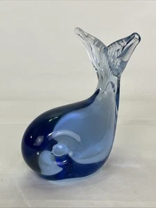 Hand Blown Art Glass Small Blue Whale Figurine Murano 3" Paperweight - Picture 1 of 6