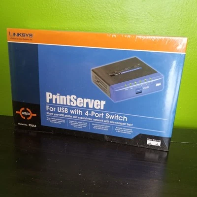 Cisco Linksys PrintServer For USB With 4-Port Switch PSUS4 New - Image 1 of 4