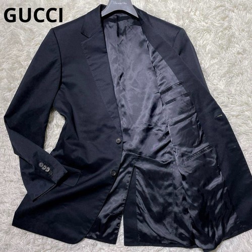 Gucci Giacca Sartoriale Navy Raso Logo Taglia L Uomo