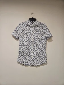 Express Men's Floral Print Short Sleeve Button Up Shirt, Size XS, Blue And White - Picture 1 of 5