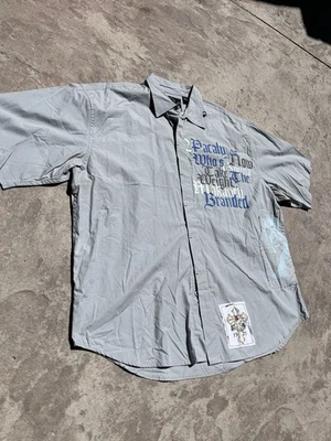 MAKAVELI 2PAC ALYPSE WOVEN MEN'S SHORT SLEEVES SHIRT SIZE XXL GREY SINGLE STITCH - Image 1 of 4