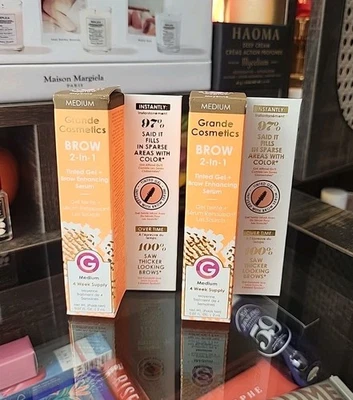 2x Grande Cosmetics Grande Brow 2 in 1 - Medium .07 oz 2 ml EA Travel Size NEW - Image 1 of 4