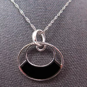Colgante Ovalado Relleno Negro Otro Ovalado Plata de Ley 925 SU Cadena Fina 925 - Imagen 1 de 9