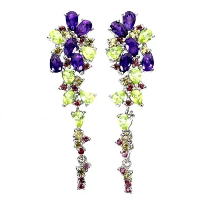 925 Sterling Silber Ohrringe Birne Amethyst Peridot Saphir Edelstein Schmuck - Bild 1 von 4