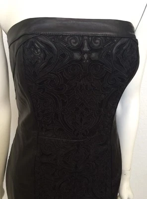 Vestido Vaina $700 Casa Blanca Mercado Negro Talla 8 Sin Tirantes Cuero Apliques Foto 1 de 4