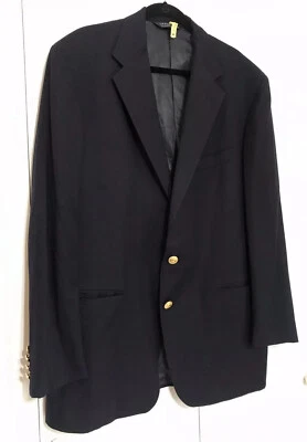Vintage Polo Ralph Lauren 44 Navy Blazer Made In USA Imported Wool Gold Helmet - Image 1 of 4