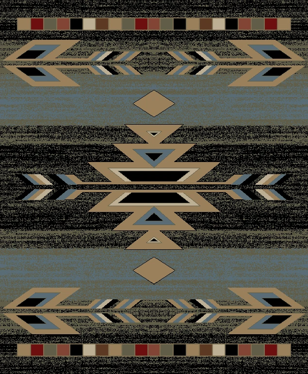 Rio Grande Area Rug Runner Lodge Cabin Tribal Native Southwestern Black Blue - Image 1 of 1