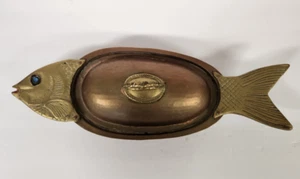 Vintage Hammered Brass & Copper Fish Shaped Serving Dish With Lid - Picture 1 of 14