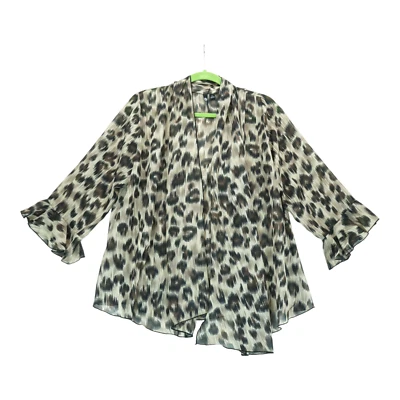 Top para mujer Milano con botones talla XL estampado de leopardo manga campana asimétrico Foto 1 de 4