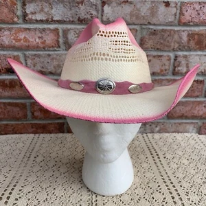 Western Express Inc. Cowgirl Straw Western Hat Pink Cream Fitted Size S/M Mexico - Picture 1 of 21