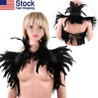 US Real Natural Feather Shawl Cape Wrap Scarf Cock Hair Gothic Costume Party