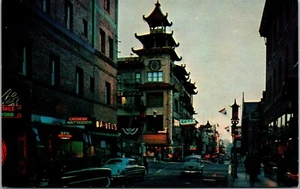 Postal de colección de San Francisco California CA Chinatown at Night Street View años 50 - Imagen 1 de 2