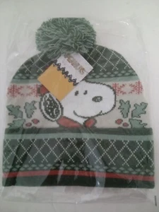 PEANUTS Snoopy Green Toboggan Pom Beanie Winter Cap - Picture 1 of 2