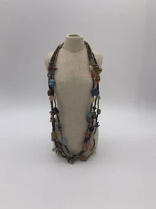 Collana vintage 3 fili turchese e pietre preziose multi naturali e perline acriliche   - Foto 1 di 10