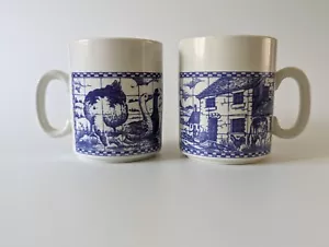 Churchill England Blue & White Farmyard Barn Horse Ducks Geese Mugs Vintage - Picture 1 of 12