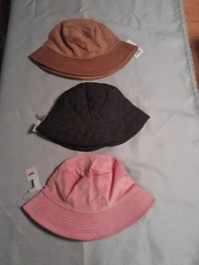 Fischerhut Damen braun & mauve Cord/schwarz gesteppt ~ Menge 3 Neu mit Etikett - Bild 1 von 7