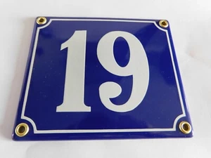 Old French Blue Enamel Porcelain Metal House Door Number Street Sign / Plate 19 - Picture 1 of 1