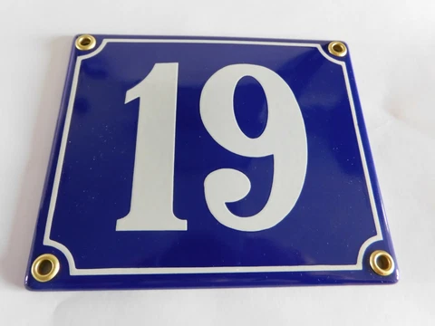 Old French Blue Enamel Porcelain Metal House Door Number Street Sign / Plate 19 Cover