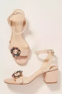 New Nanette LePore Size 9 Women's Rae Block-Heel Sandal Pump Nude Rhinetsones - Picture 1 of 4