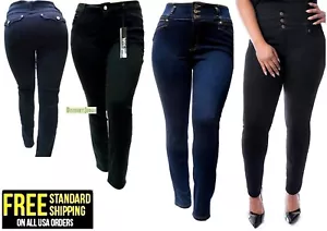 JD 1826 WOMEN'S PLUS SIZE BLUE/ BLACK HIGH WAIST Denim Jeans pants SKINNY LEG - Picture 1 of 36