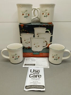 Pfaltzgraff Winterberry Set of 4 12-Ounce Coffee Mugs Holly Berries - New - Image 1 of 4