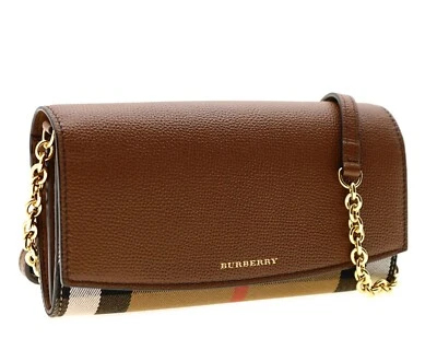 Burberry Henley Chain Crossbody Check Canvas Tan Brown New - Image 1 of 4