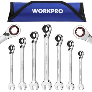 WORKPRO 3-in-1 Reversible Ratchet Wrench Set 7PCS Metric 8-17mm Open-End 6-12 PT - Picture 1 of 10