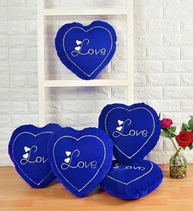 5er Set Samt Herz Kissen 13x13" Blau Liebe Kissen Geschenk für Paare - Bild 1 von 1