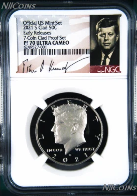 2021 S Proof Kennedy Half Dollar 50c NGC PF70 UC ER 7-Coin-Clad-PF-SET Version - Image 1 of 2