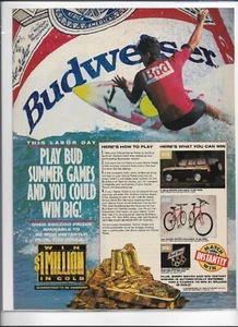 1992 Budweiser Summer Games Magazine Print Ad - 8x11 - Picture 1 of 2