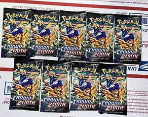 9x Pokemon TCG CROWN ZENITH Booster Pack LOT Unweighed Factory Sealed 1/4 Box - Picture 1 of 2