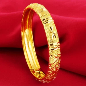 24k Gold Filled Small 6.5 6-1/2" Opening Italian Womens Bracelet Bangle D808 - Picture 1 of 6