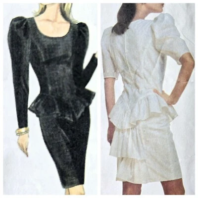 1980s Bustle Peplum Dress Gunne Sax Puff Sleeve Simplicity 8673 Sewing Pattern - Image 1 of 3