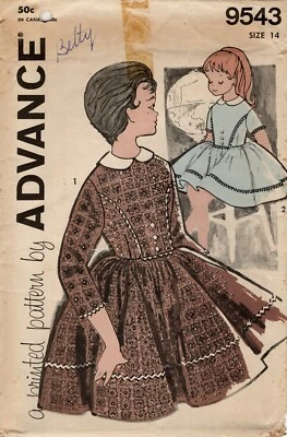 Advance 9543 Full-Skirted Party Dress w Peter Pan Collar & Back Buttons Sz 14 UC - Image 1 of 4