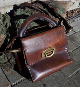 alte braune coole büffel ledertasche handtasche gypsy style messing John Endwell - Bild 1 von 7