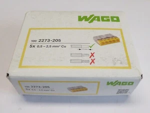 100 Stück Wago 2273-205 Dosenklemmen Verbindungsklemmen  Ø 0,5-2,5 mm²  5-polig - Bild 1 von 1