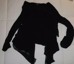 Mujer Negro Volantes Express Abierto Manga Larga Cárdigan Camisa Express Talla Pequeña - Imagen 1 de 6