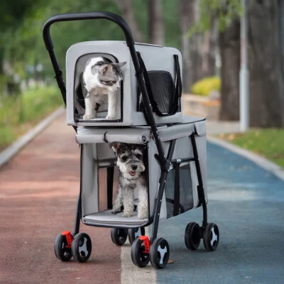 Double Layer Pet Stroller Cart Pushchair Outdoor Cat Dog Jogging Buggy Carrier - Image 1 of 4