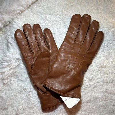 Guantes de cuero genuino forrados de cachemira tostados para mujer medianos Coach Factory Foto 1 de 4