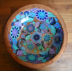 Vintage Obstschale handbemalt floral Holz lackiert - Bild 1 von 3