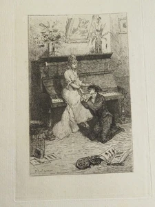 Henry SOMM Rouen 1844-1907 EAU FORTE ORIGINALE FEMME IMPRESSIONNISME 1875 VIOLON - Imagen 1 de 4