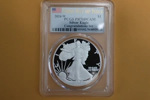 2024 W PROOF SILVER EAGLE CONGRATULATION SET PCGS PR70 DCAM FDI - Picture 1 of 4