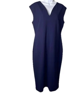 New York & Company Stretch Midikleid dunkelblau Etui - Größe L - Bild 1 von 8