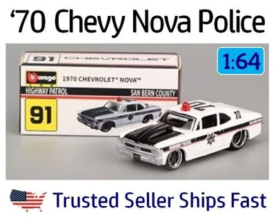 Chevy Nova Highway Patrol 1970 - Burago 1:64 - Chevrolet Police nuevo Bburago #91 Foto 1 de 2