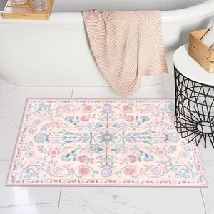 Bath Mats for Bathroom Pink Floral Bathroom Rug Soft Plush Machine Washable B... - Picture 1 of 7