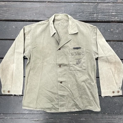RARE Single Pocket 1940s WWII USMC P-41 HBT Herringbone Marines Jacket Chest 44! - Image 1 of 4