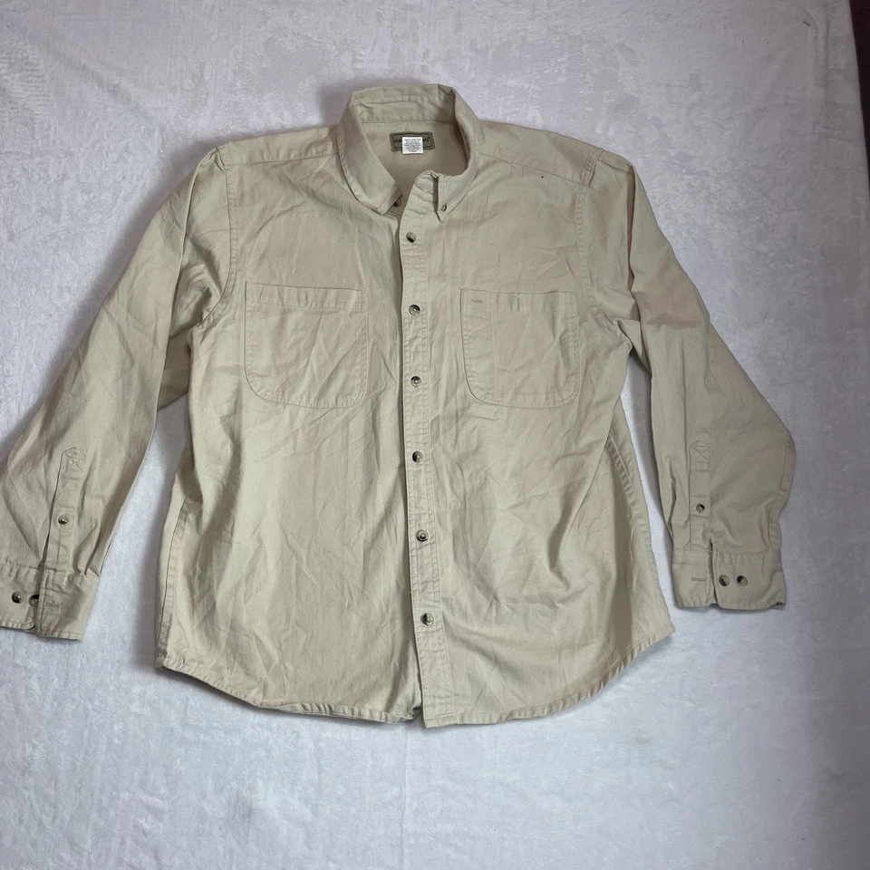 Scandia Woods Men's Beige Cotton Corduroy Long Sleeve Button-Up Shirt Size L - Image 1 of 4