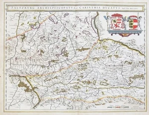 Salzburgo Carintia Villach Klagenfurt Völkermarkt Austria mapa mapa azul 1640 - Imagen 1 de 1